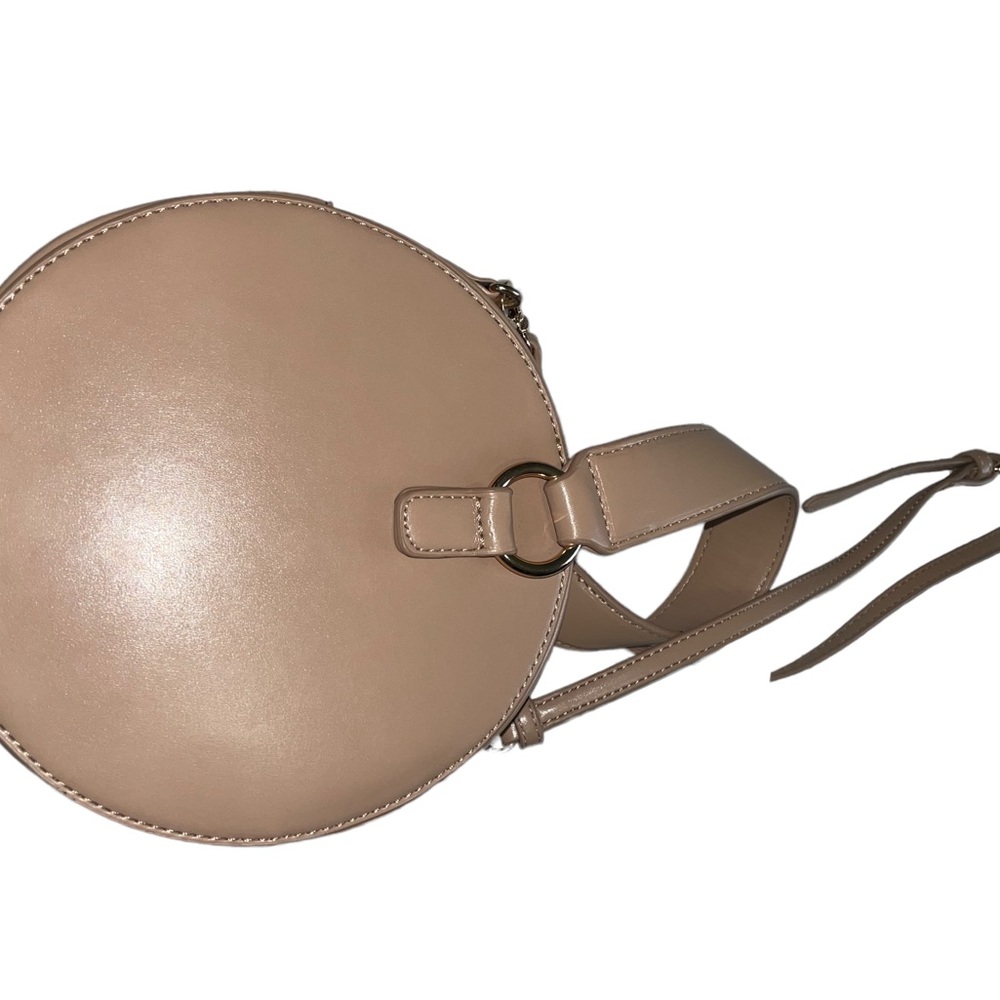 Madison West Round Taupe Hand Bag Crossbody. Color: Beige/Tan Taupe. - Picture 4 of 5